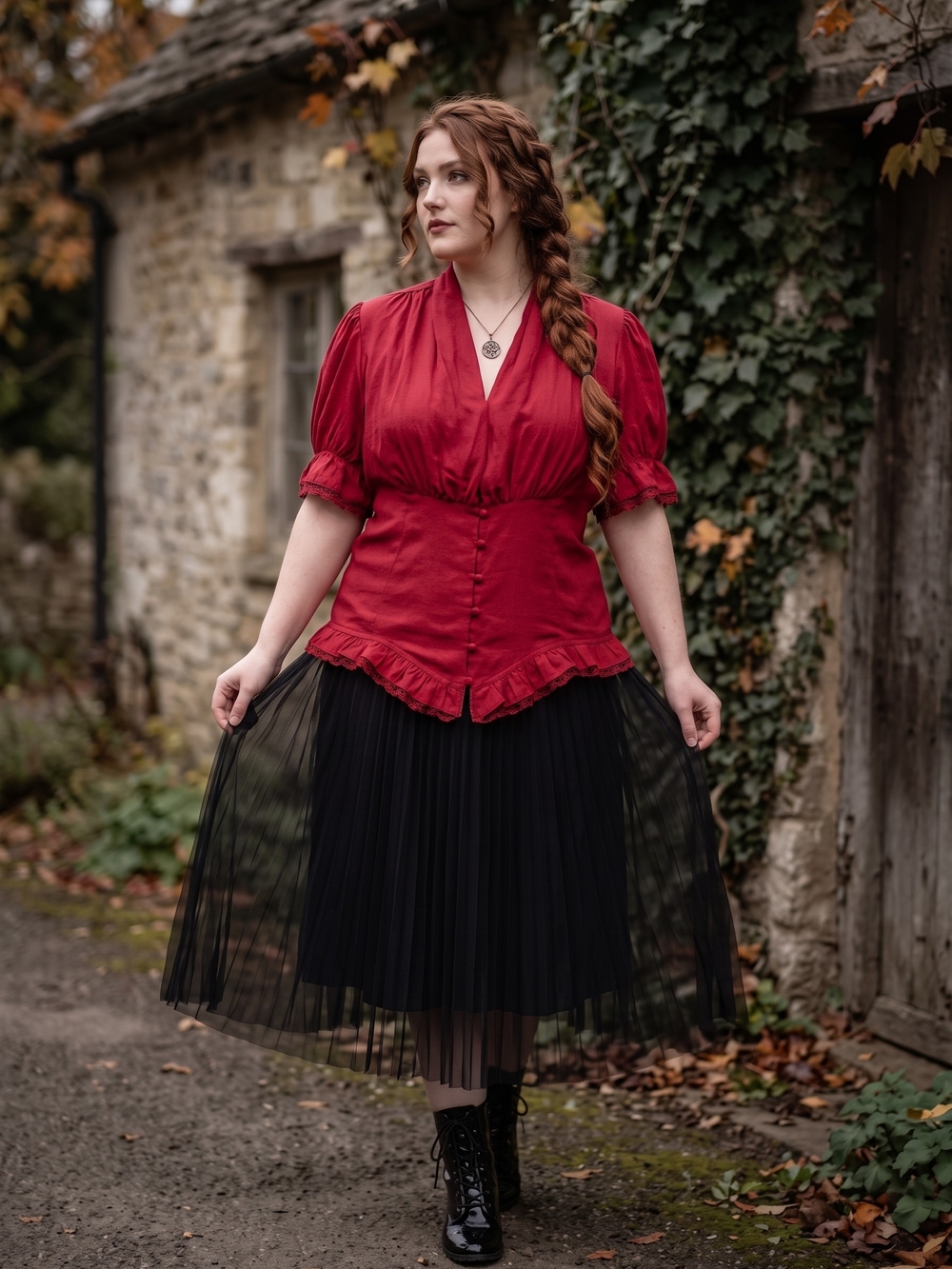 Scarlet Darkness Crimson Vampirecore Corset Blouse Gothic Whimsygoth Ruffle Top